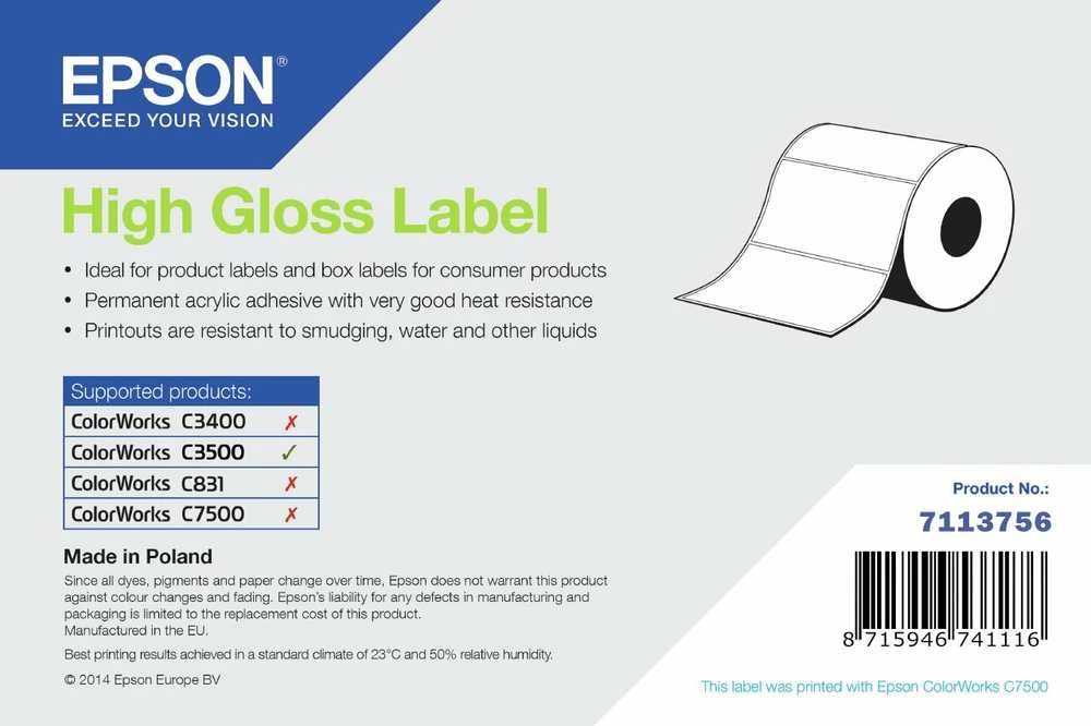 „Epson“ itin blizgių etikečių ritinėlis, išpjautas / 76 mm x 51 mm, 610 etikečių