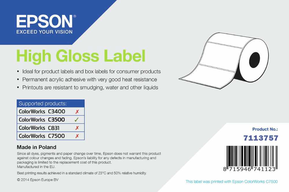 Epson Epson High Gloss Label - Continuous Roll: 102mm x 33m