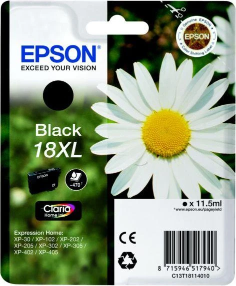 Epson originali rašalo lizdinė plokštelė T181140, 18XL, juoda, 11,5 ml (C13T18114022)
