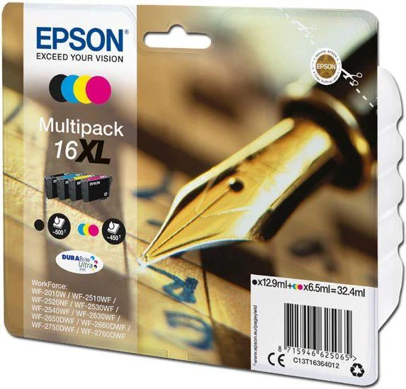 Epson 16XL Multipack Ink Cartridge, Juodas, žalsvai mėlyna, rausvai raudona, geltona