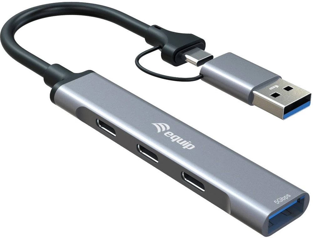 HUB USB Equip Equip 128969 huby i koncentratory USB 3.2 Gen 1 (3.1 Gen 1) Type-C 5000 Mbit/s Pilka