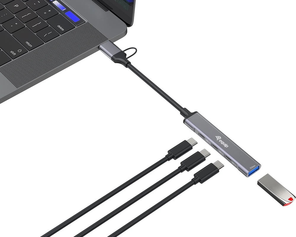 HUB USB Equip Equip 128969 huby i koncentratory USB 3.2 Gen 1 (3.1 Gen 1) Type-C 5000 Mbit/s Pilka