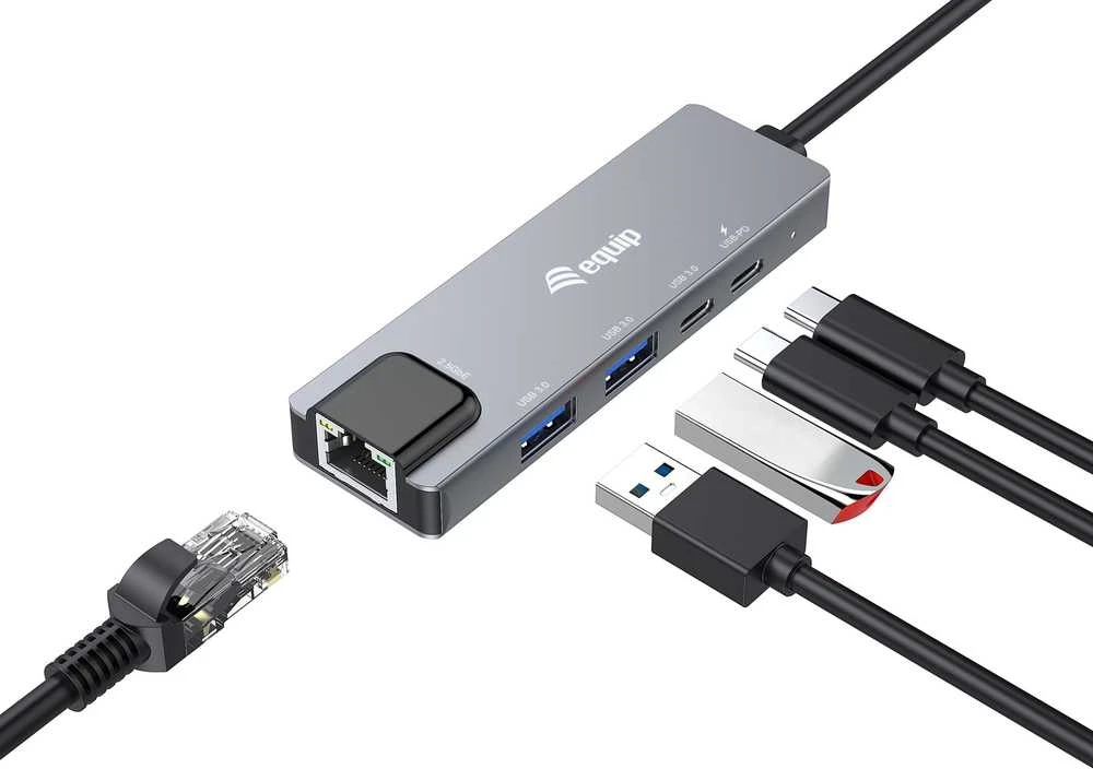 Equip 133496 knyginių kompiuterių dokas / jungčių replikatorius Vielinis USB 3.2 Gen 1 (3.1 Gen 1) Type-C Pilka