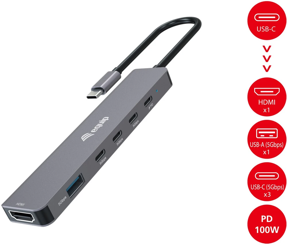 Stacja/replikator Equip Equip 133500 doko stotelė Przewodowa USB 3.2 Gen 1 (3.1 Gen 1) Type-C Pilka