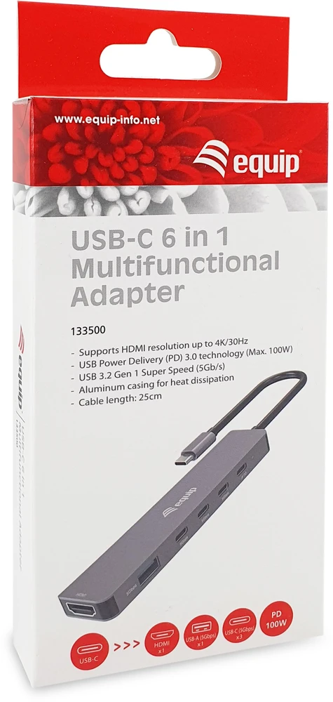 Stacja/replikator Equip Equip 133500 doko stotelė Przewodowa USB 3.2 Gen 1 (3.1 Gen 1) Type-C Pilka
