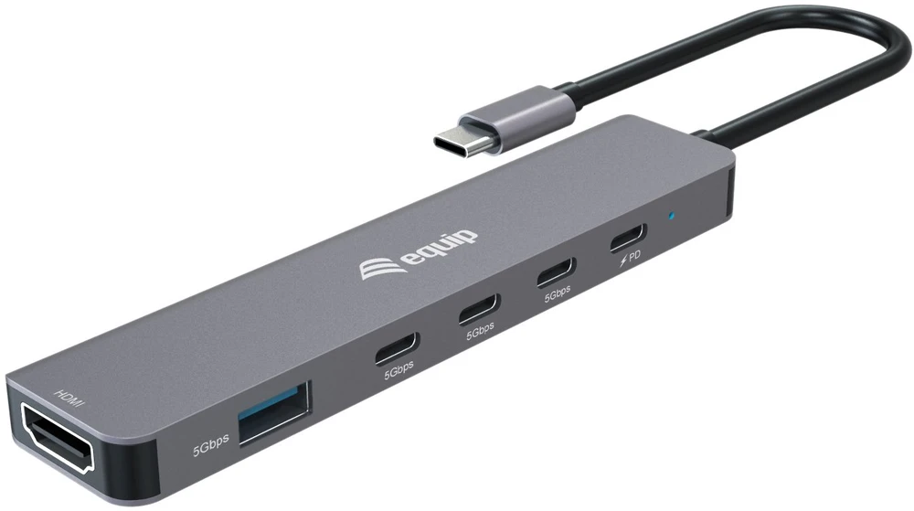 Equip 133500 knyginių kompiuterių dokas / jungčių replikatorius Vielinis USB 3.2 Gen 1 (3.1 Gen 1) Type-C Pilka