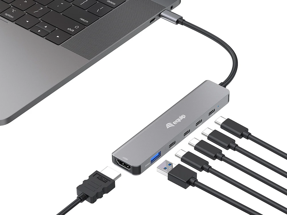 Equip 133500 knyginių kompiuterių dokas / jungčių replikatorius Vielinis USB 3.2 Gen 1 (3.1 Gen 1) Type-C Pilka