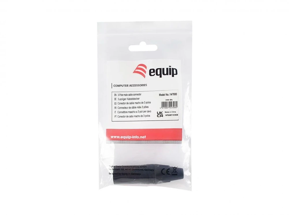Equip 147930 kištukas 3 kontaktų XLR juodas