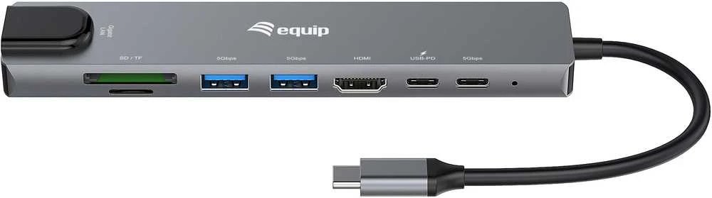 Equip 133497 knyginių kompiuterių dokas / jungčių replikatorius Vielinis C tipo USB Juoda, Pilka