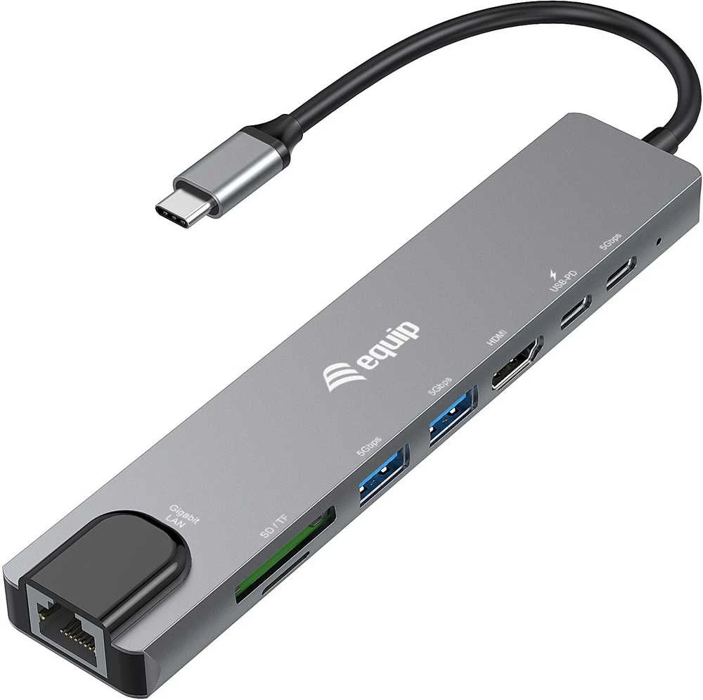 Equip 133497 knyginių kompiuterių dokas / jungčių replikatorius Vielinis C tipo USB Juoda, Pilka