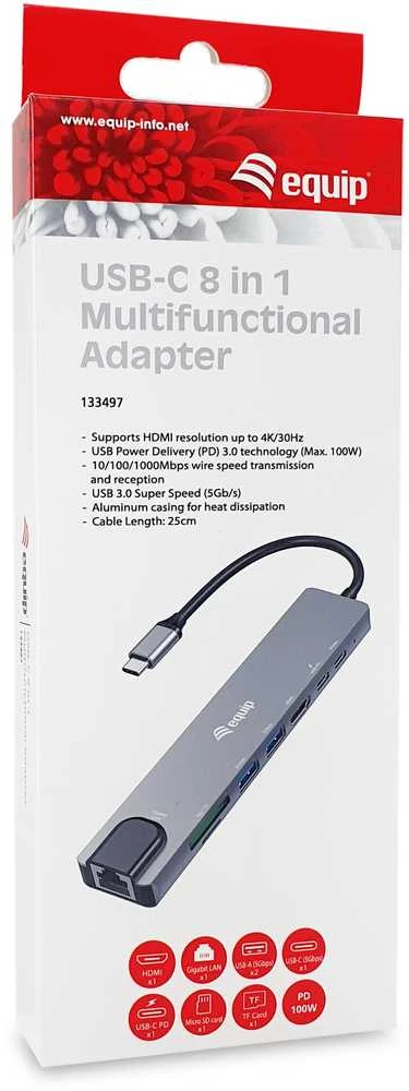 Equip 8-in-1 USB-C adapterio pakuotė