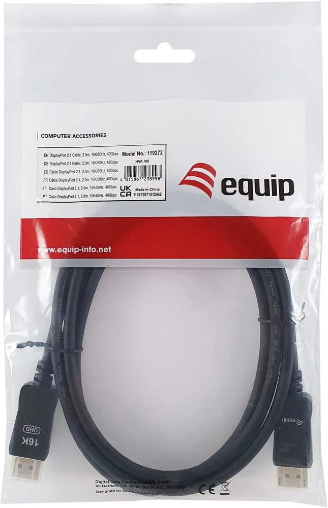 Equip Įrengti „DisplayPort 2.1 St/St 2.00m 16K/60Hz komp.HDCP Premium. gr“