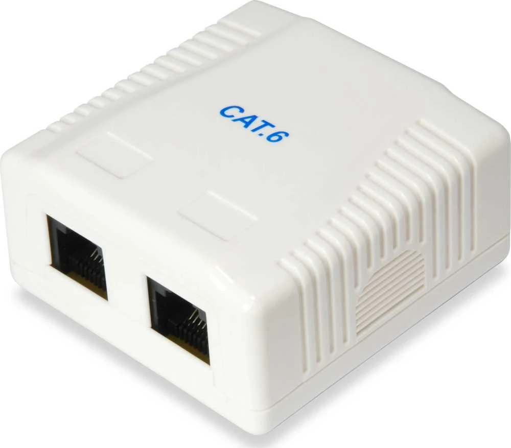 „Equip“ paviršinio montavimo lizdas Cat6 2 prievadų 2x RJ45 UTP RAL 9010, su polietileno maišeliu
