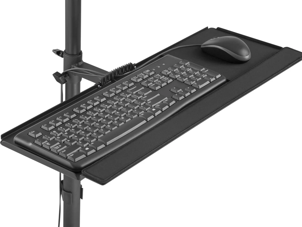 Laikiklis Equip Savybės – Plokščiaekranis vežimėlis / kompiuterio korpusas – Plastikas, nerūdijantis plienas – Ekrano dydis: 43,2–81,3 cm (17–32 coliai) – Laisvai pastatomas