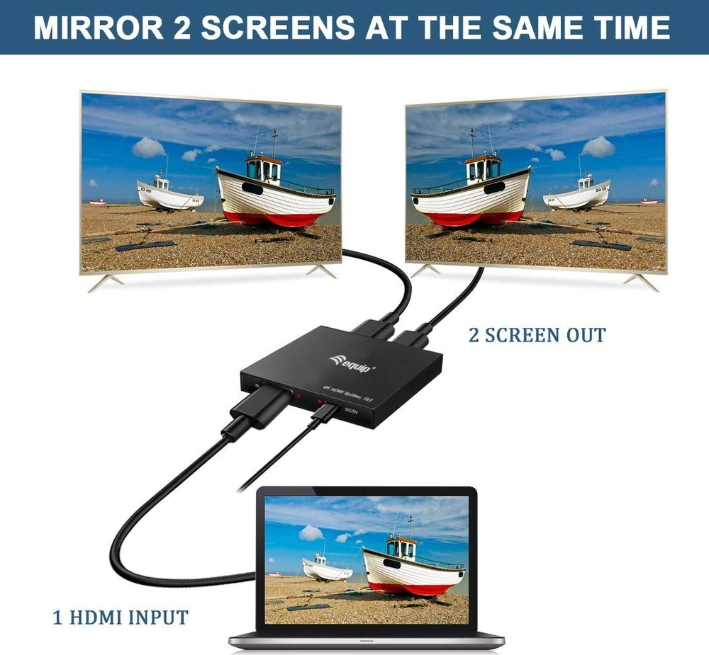 Equip Equip HDMI Splitter 1.4 2 Port Ultra Slim 4K/30Hz juodas EndlessOS