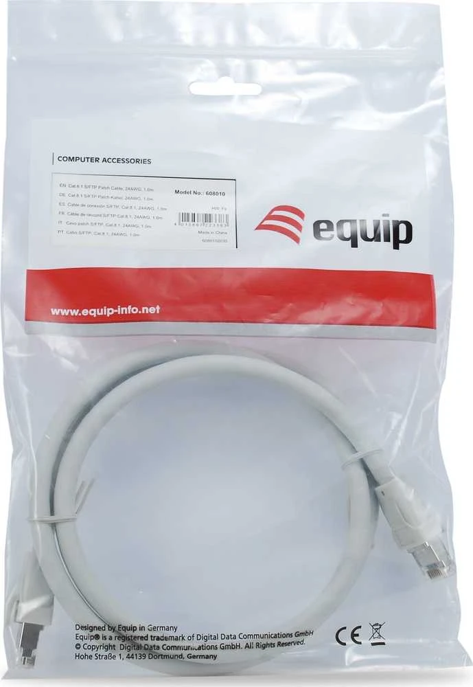 Equip Įrengti Įrengti Patchkabel Cat8.1 S/FTP 2xRJ45 1,00 m grau LSZH