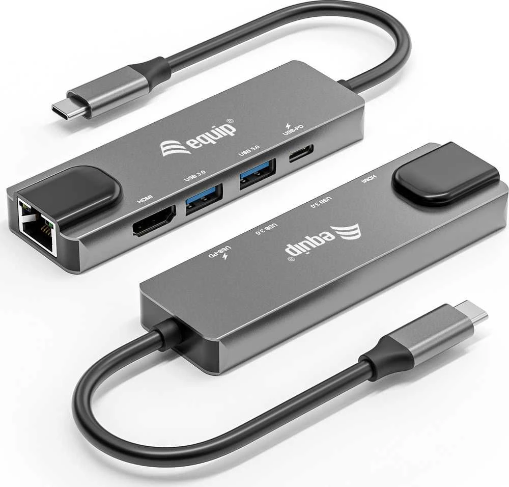 Equip 133489 knyginių kompiuterių dokas / jungčių replikatorius Vielinis USB 3.2 Gen 1 (3.1 Gen 1) Type-C Pilka