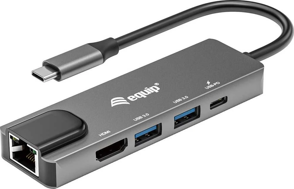 Equip 133489 knyginių kompiuterių dokas / jungčių replikatorius Vielinis USB 3.2 Gen 1 (3.1 Gen 1) Type-C Pilka