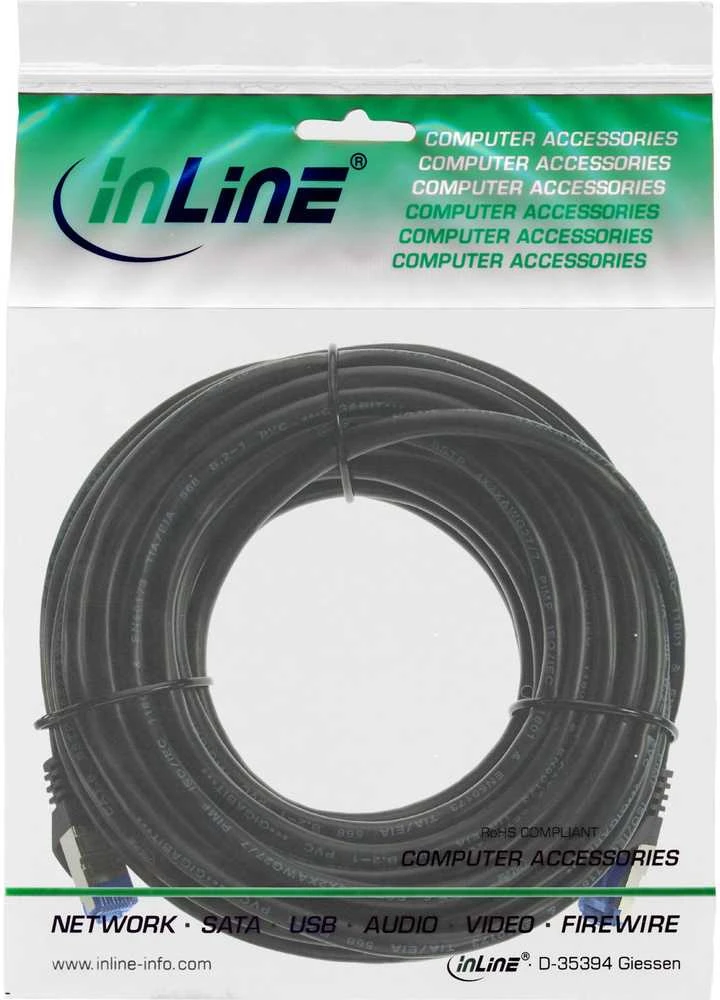 Equip InLine® Armuotas tinklo kabelis, U/FTP, Cat.6A, juodas, 20m