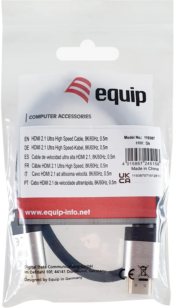 Equip Kabelis HDMI 0,5 m HDMI Typu A (Standard) Juodas (119387)