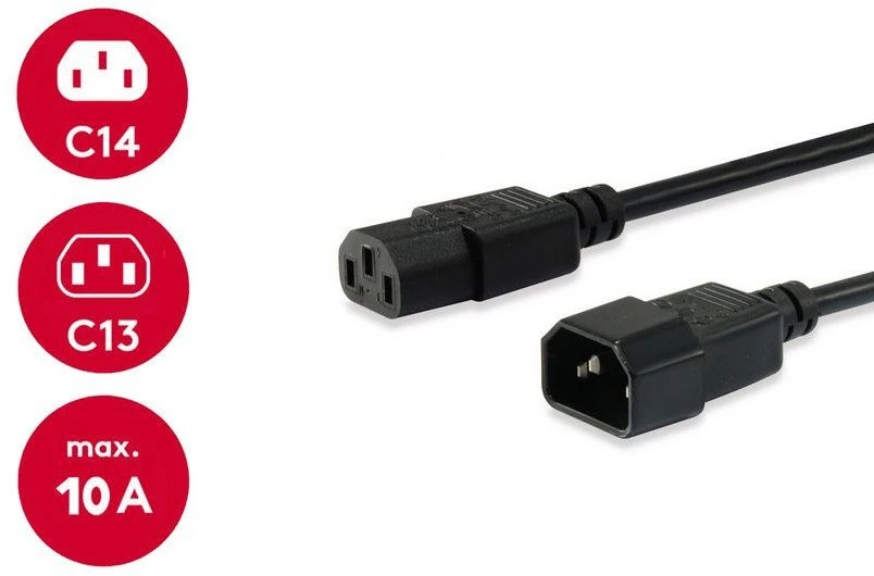 Equip Equip Kaltgeräteverl.-Kabelis IEC C14->IEC C13 St/Bu 1.80m Polybeutel