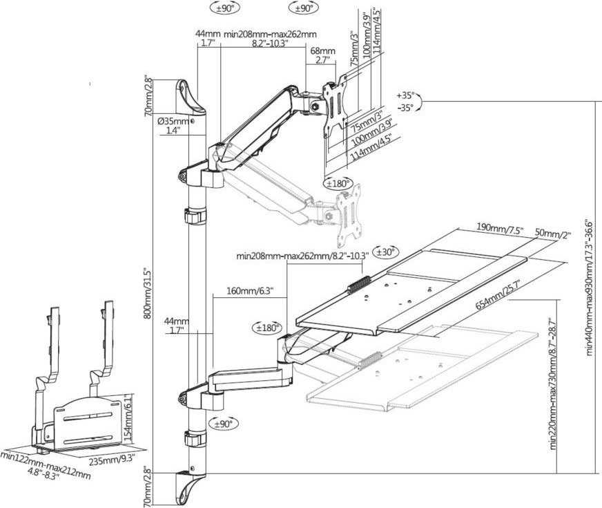 Equip Laikiklis ścienny na monitorius 17'' - 32'' Workstation (650170)