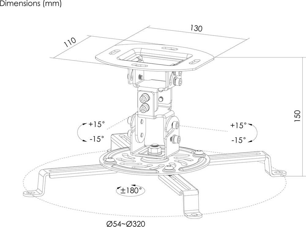 Equip Projektorius Ceiling Mount Bracket, Ceiling, 13.5kg, Juodas, Nerūdijantis plienas, -15 - 15°, 360°