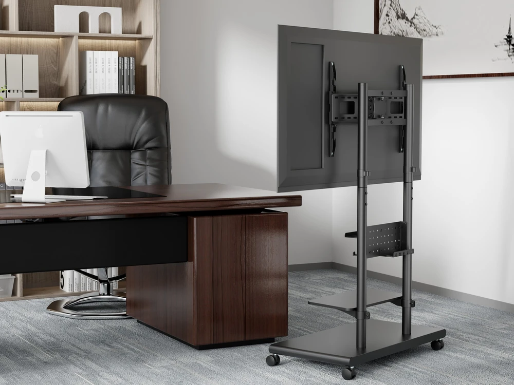 Laikiklis Equip Stovas grindinis 50''-90'' 1TFT 60kg Mobil+Padėklas sw
