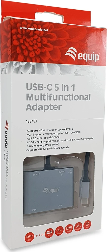 „Equip“ USB-C 5-viename daugiafunkcis adapteris pakuotėje
