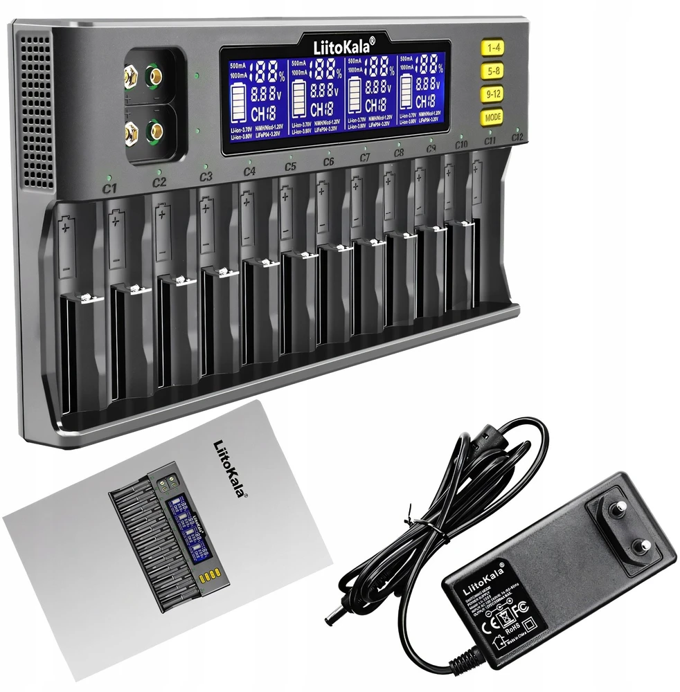 Uniwersalna Universali Universalus AA AAA baterijų įkroviklis, 12 kanalų, LCD ekranas - ER1156