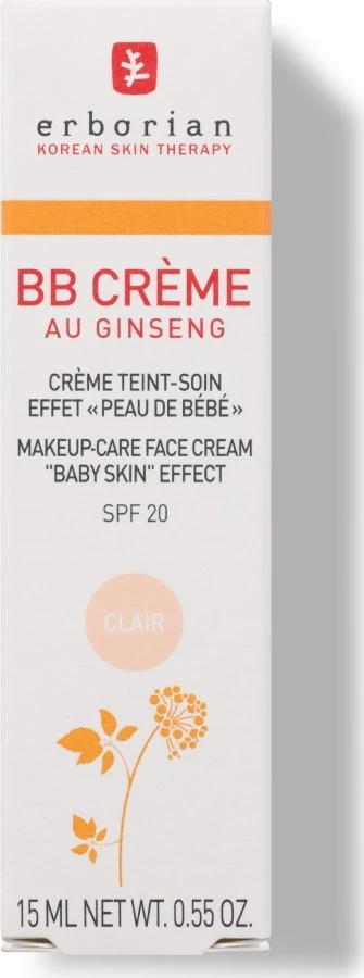 Erborian BB veido kremas su ženšenio ekstraktu ir SPF 20, spalva: Clair, 15 ml