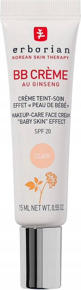 Erborian BB veido kremas su ženšenio ekstraktu ir SPF 20, spalva: Clair, 15 ml