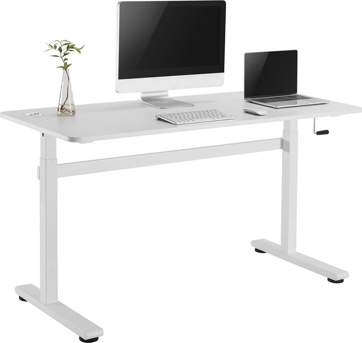 Ergo Office ER-401 Sėdimas stalas 140x60cm Rankiniu būdu reguliuojamo aukščio Biuro stalas max 117cm Ergonomiškas stalas, apkraunamas iki 40kg baltas