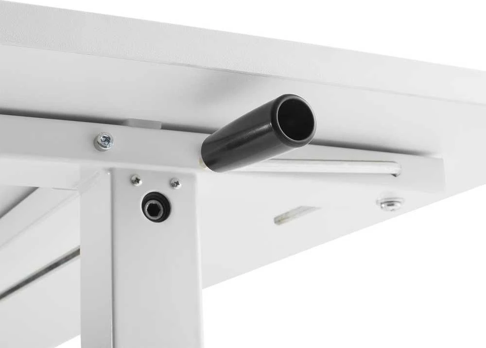 Ergo Office ER-401 Sėdimas stalas 140x60cm Rankiniu būdu reguliuojamo aukščio Biuro stalas max 117cm Ergonomiškas stalas, apkraunamas iki 40kg baltas