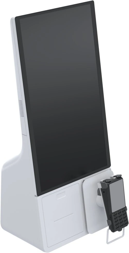 Ergonomic Solutions „SpacePole“ terminalo mokėjimo priekinė plokštė („DuraTilt“), skirta „Samsung“ 24 colių terminalui, POS plokštė, balta, metalinė, 145 mm, 63,9 mm, 184,5 mm
