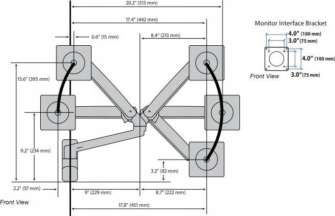 Ergotron Laikiklis ścienny na monitorius 20" - 34" MXV Wall Monitorius Arm (45-505-224)
