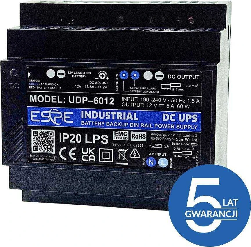 Carruzzo ESPE UDP-6012 12 V 60 W 5 A DIN bėgelio perjungimo buferinis maitinimo šaltinis
