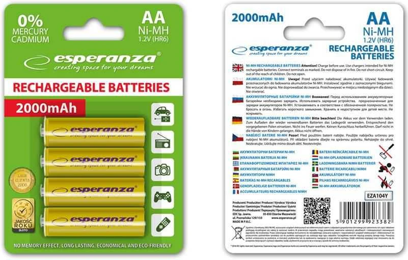 Esperanza AA 2000mAh baterijos pakuotėje