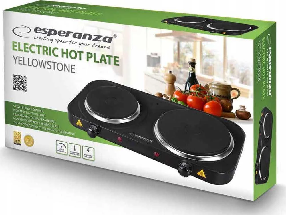 Elektrinė Kaitlentė - Esperanza EKH014K 2 Zona 2500W 5 Galingumo Lygiai Juoda