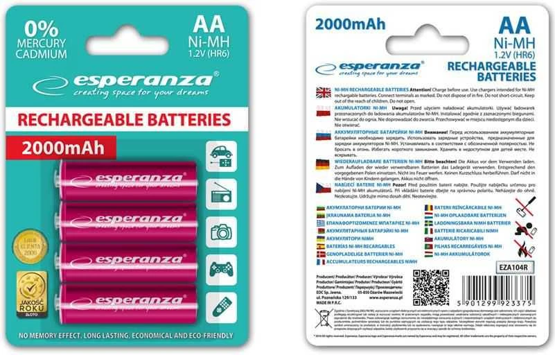 Esperanza AA 2000mAh baterijos pakuotė