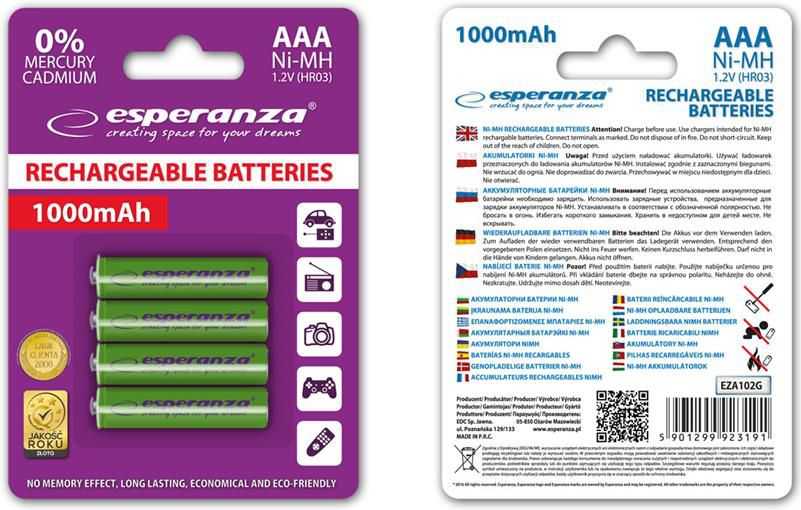Esperanza Baterija AAA / R03 1000mAh 4 vnt.