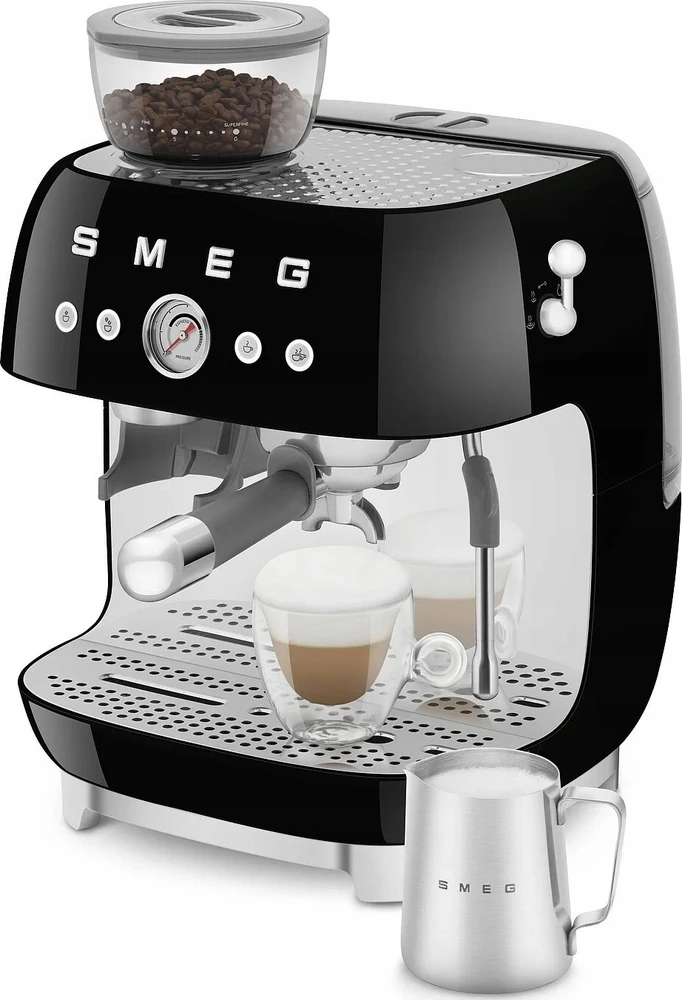 Kavos Aparatas - SMEG EGF03BLEU Pusiau automatinis Espresso su Malūnėliu, Dviejų Termoblokų, Juodas