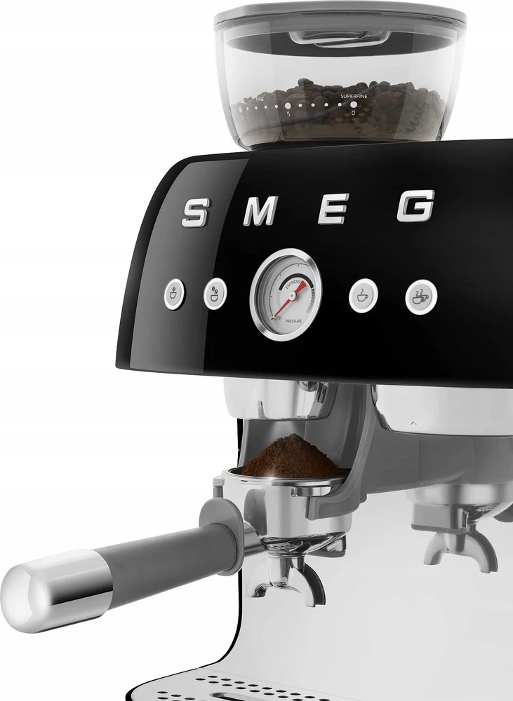 Kavos Aparatas - SMEG EGF03BLEU Pusiau automatinis Espresso su Malūnėliu, Dviejų Termoblokų, Juodas