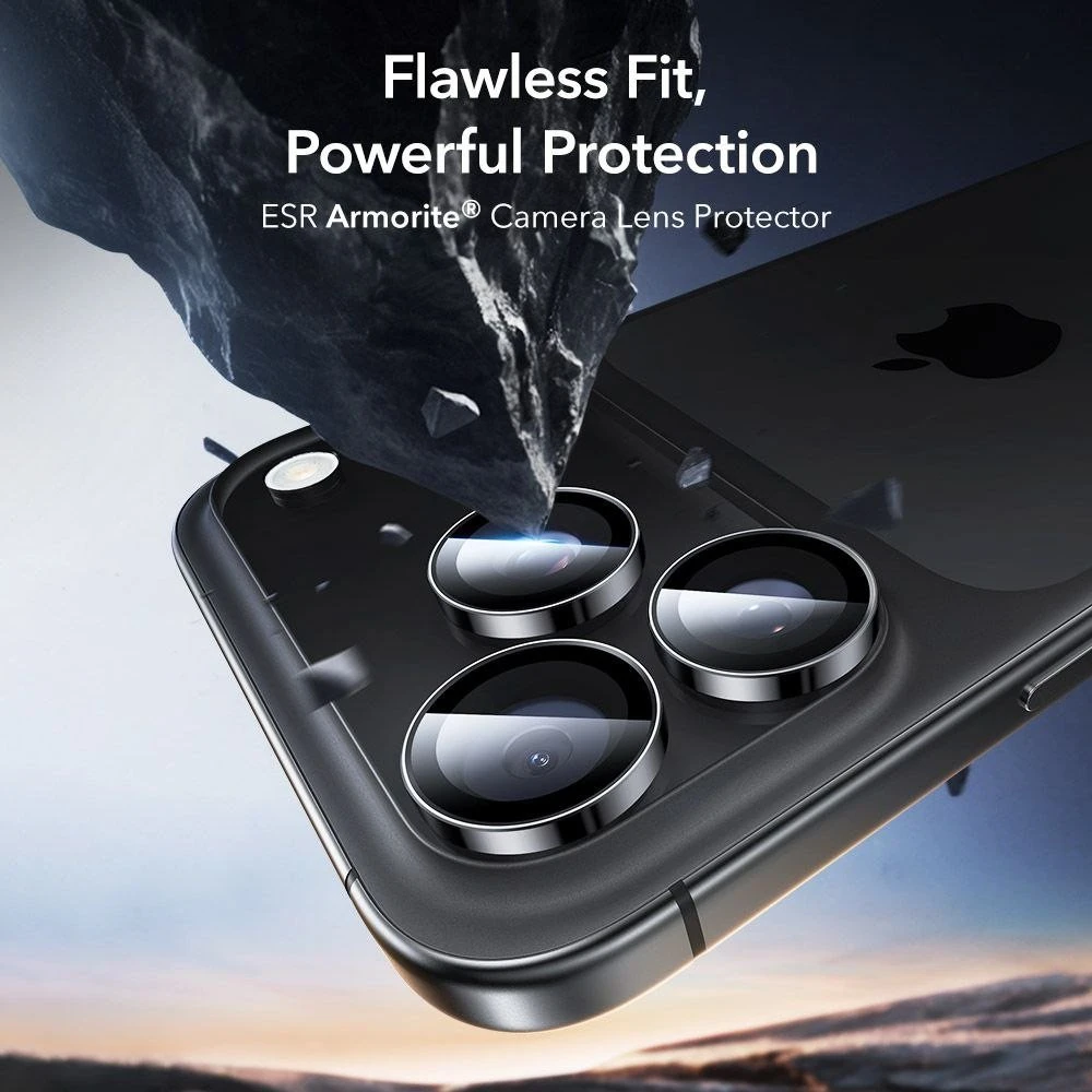 ESR Armorite kameros apsauga skirta Apple iPhone 14 Pro / Pro Max / 15 Pro / Pro Max / 16 Pro / Pro Max / 17 Pro / Pro Max – juodos spalvos