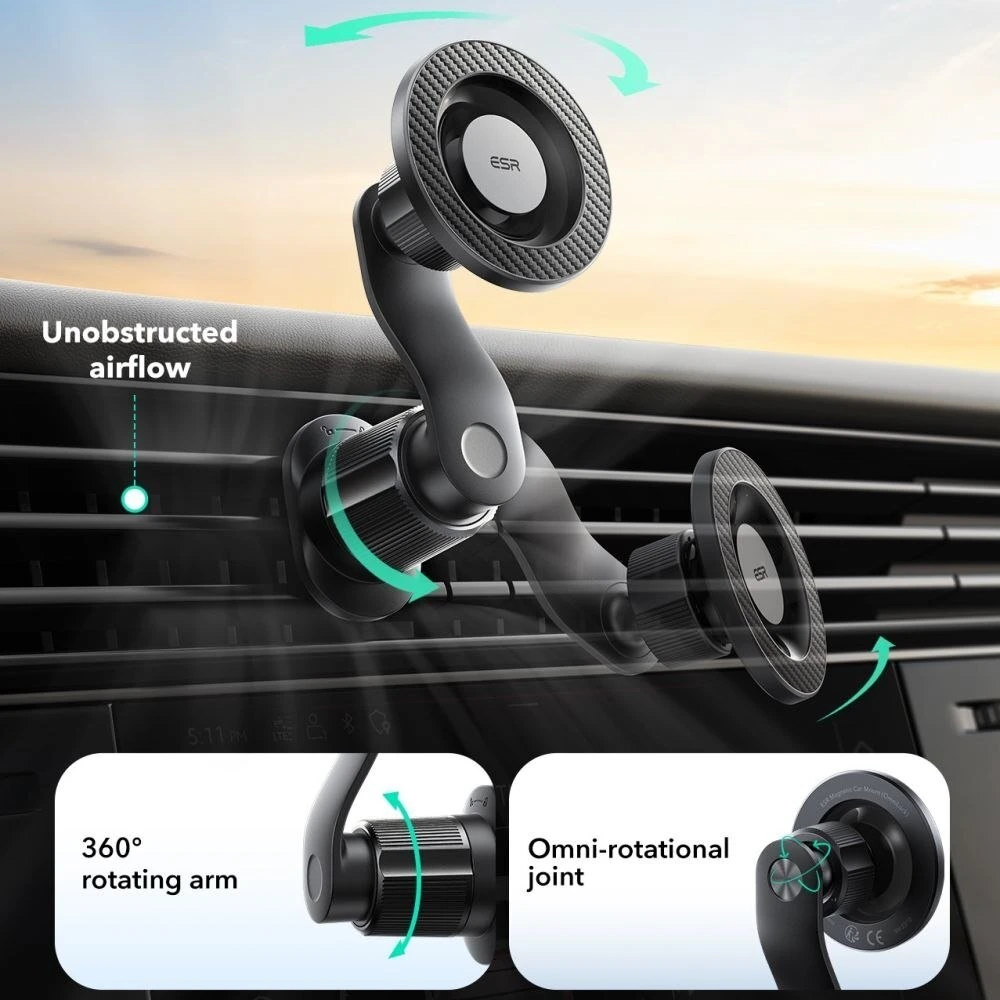 ESR OmniLock Magnetic MagSafe Vent car mountjuodos spalvos