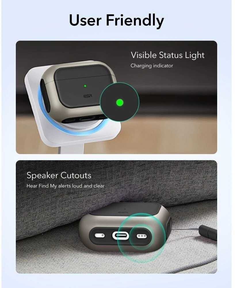 ESR Orbit HaloLock MagSafe dėklas, skirtas AirPods Pro 3 ausinėms – pilkas ir juodas