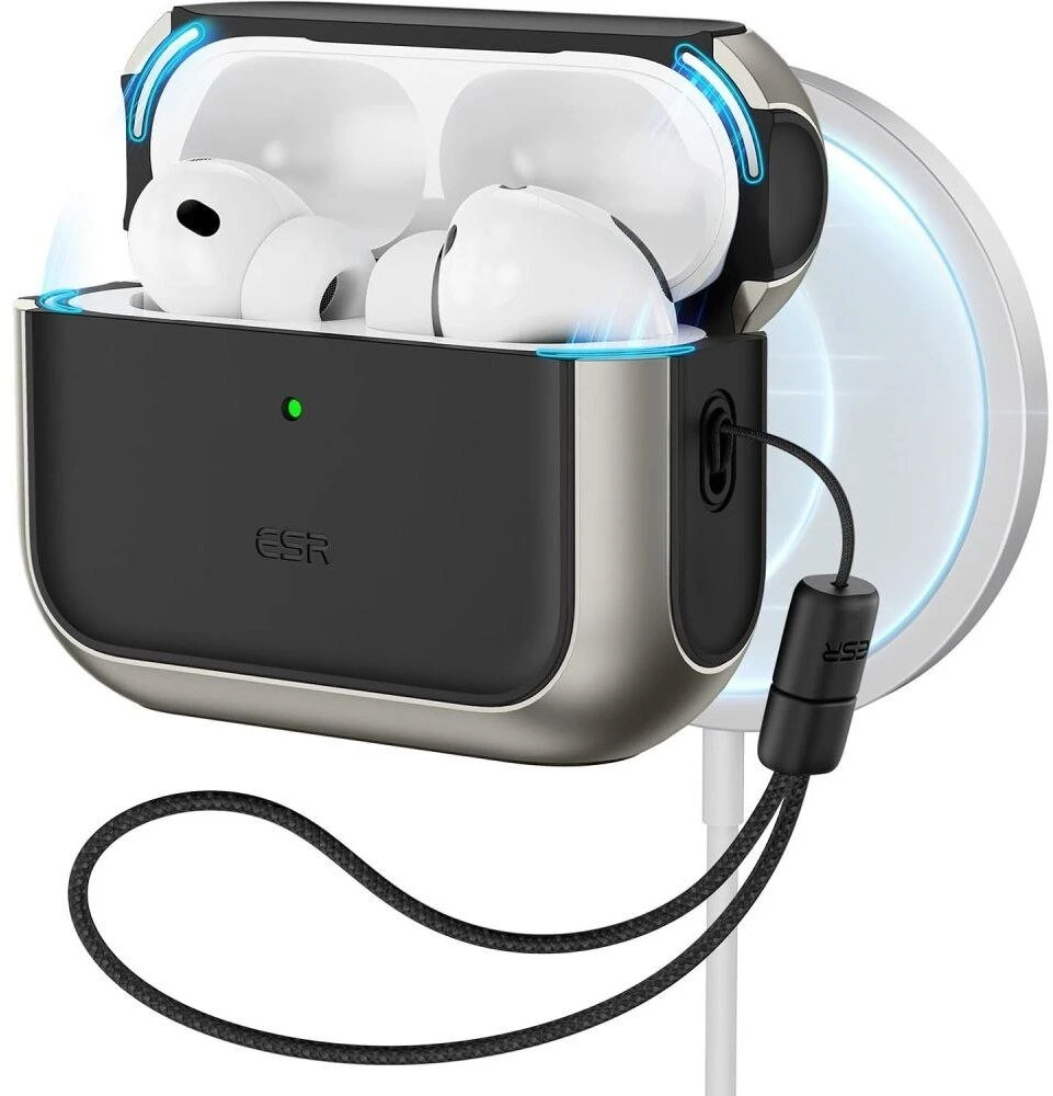 ESR Orbit HaloLock MagSafe dėklas, skirtas AirPods Pro 3 ausinėms – pilkas ir juodas