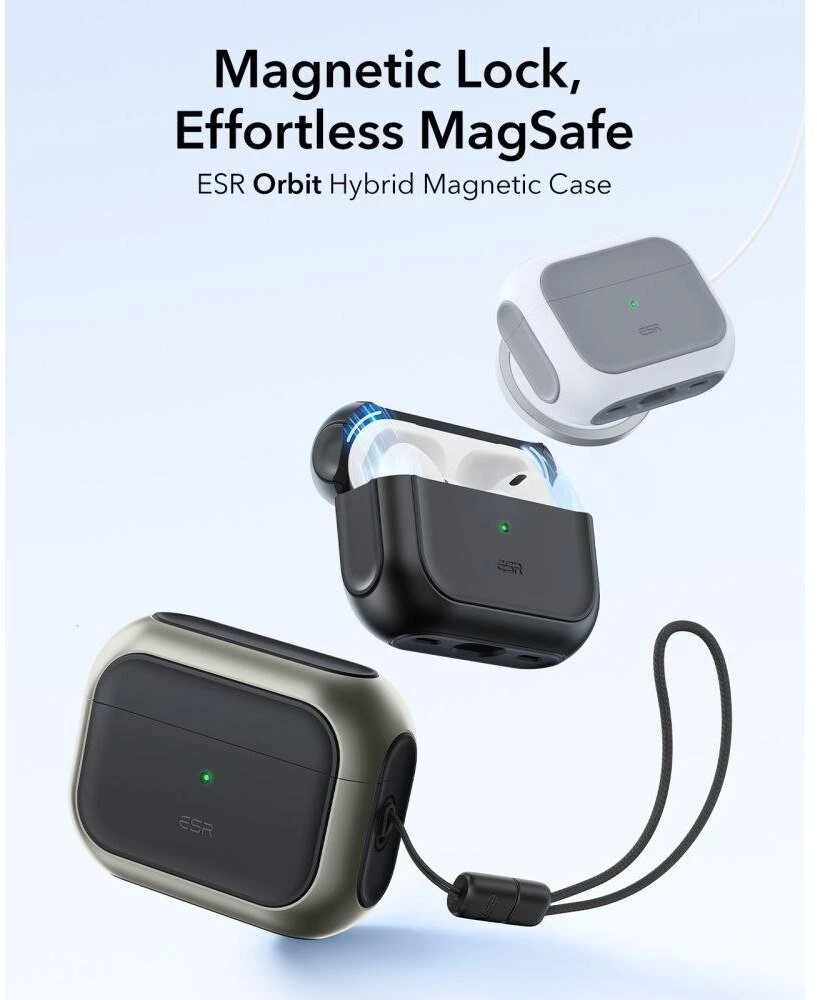 ESR Orbit HaloLock MagSafe dėklas, skirtas AirPods Pro 3 ausinėms – pilkas ir juodas