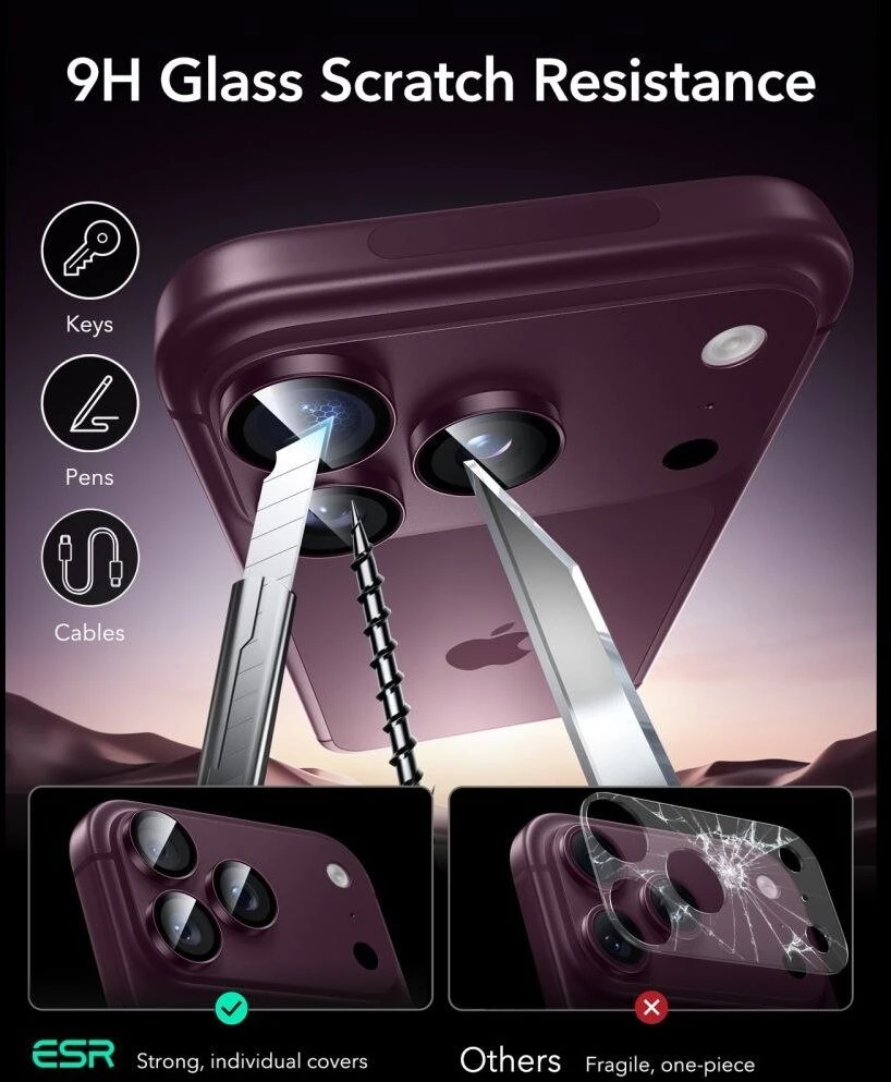 KAMEROS APSAUGA ESR ARMORITE CAMERA PROTECTOR iPhone 18 PRO / 18 PRO MAX DEEP BURGUNDY