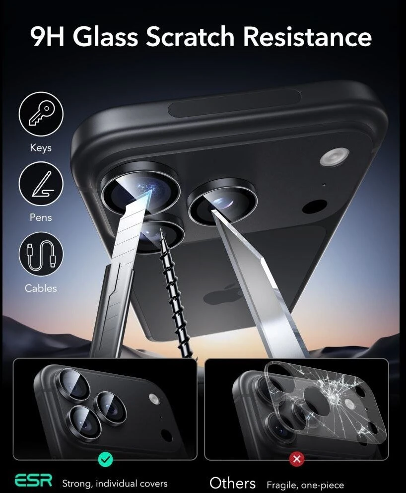 ESR ARMORITE KAMEROS APSAUGA 2-PACK iPhone 18 PRO / 18 PRO MAX JUODA
